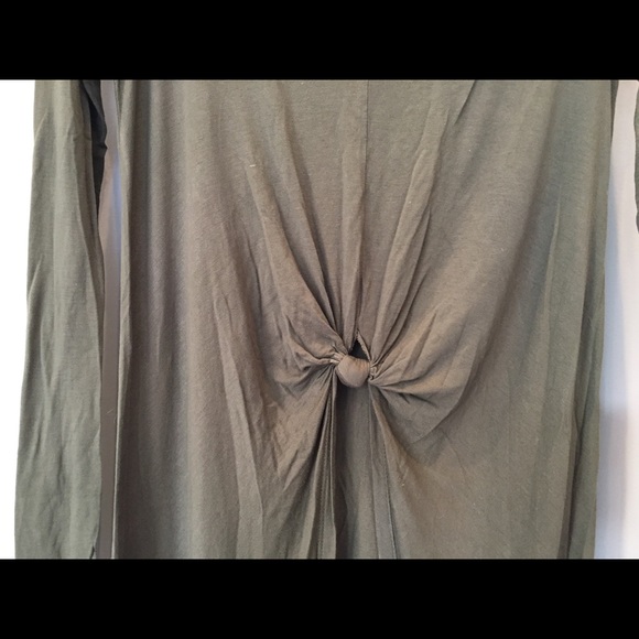 Zara High-Low Long-Sleeve Olive Shirt with Knot - Picture 6 of 11